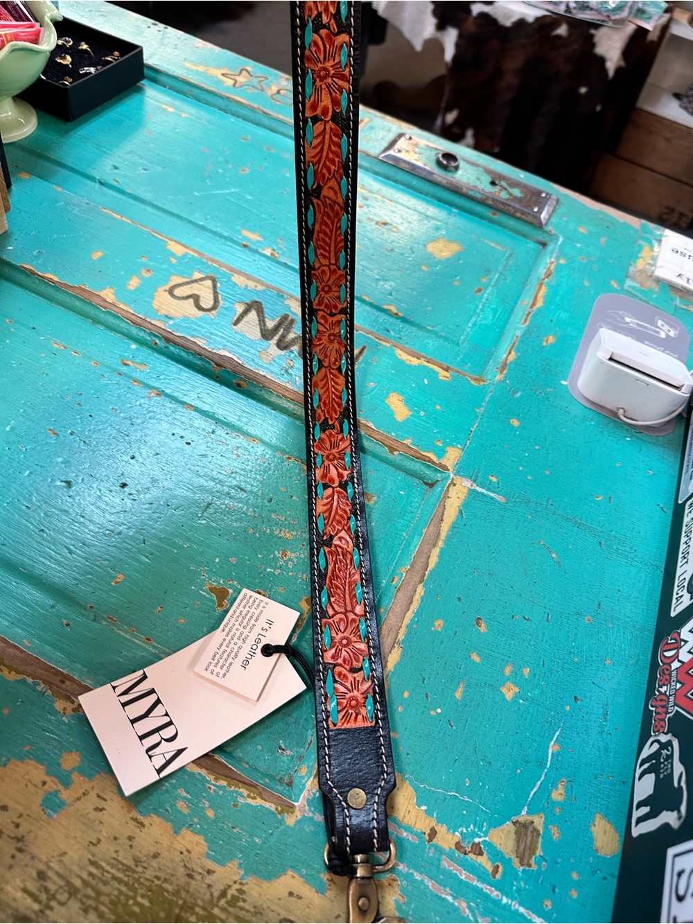 NWT Kai Turquoise Stitch Tooled Leather Purse Strap - Picture 5 of 5